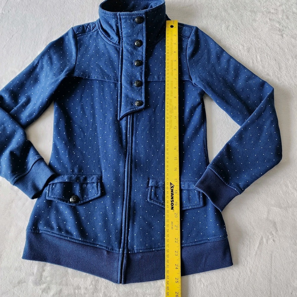 TWIK Sweatshirt Jacket Womens XS Navy Polkadot Jersey Preppy Full Zip Military - Picture 8 of 13